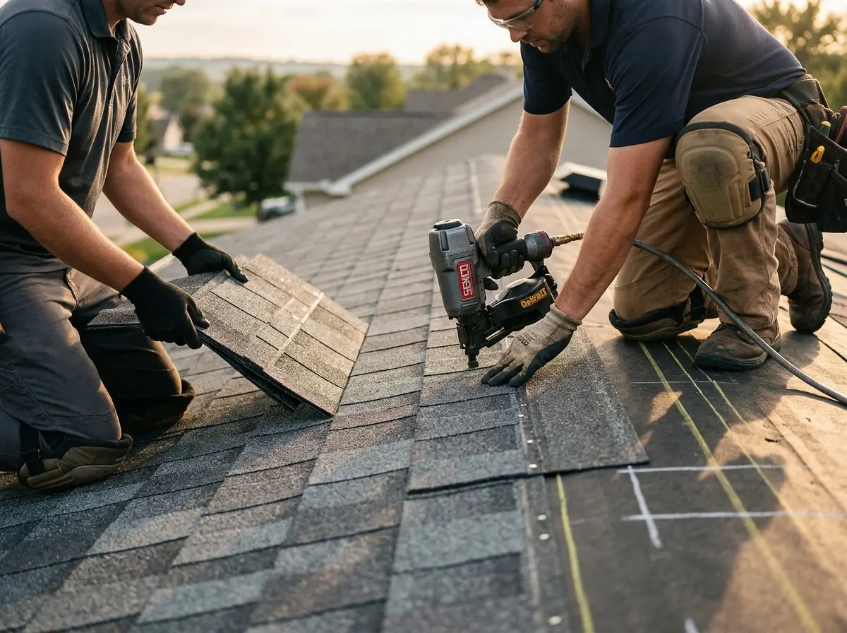 Professional roofer working on a residential roof in Florida Ridge